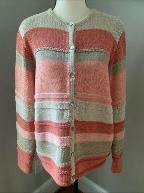 LL Bean 100% cotton petite large cardigan sweater cottagecore natural fibers